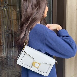 Chic White Crossbody Bag with Gold Hardware tabby style